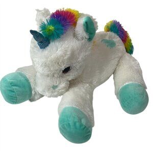 Rainbow Unicorn Plush Stuffed Animal White Teal Soft Toy